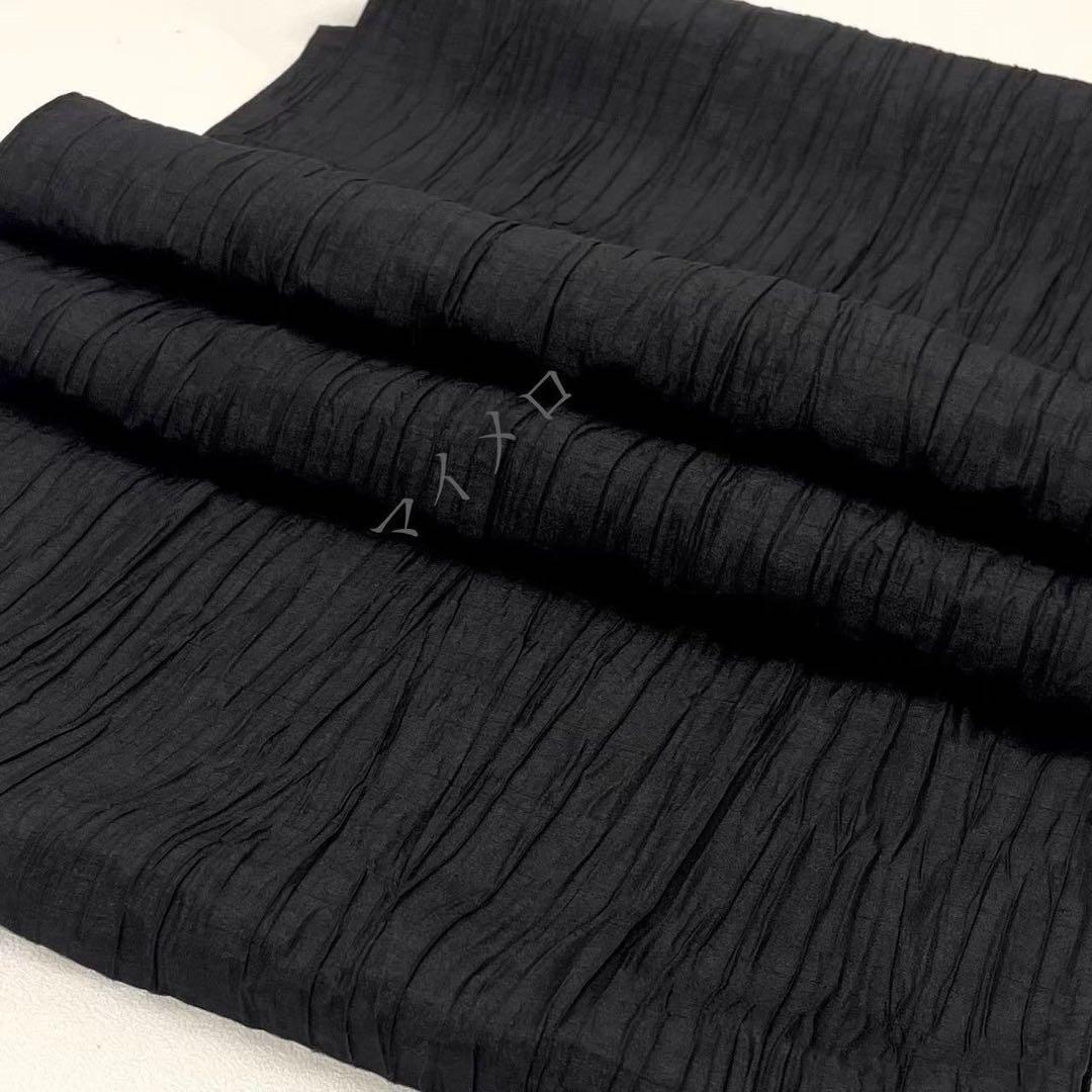 浴衣　綿麻　粋な夏着物　縦縞　黒　兵児帯　プリーツ　2点　0728①