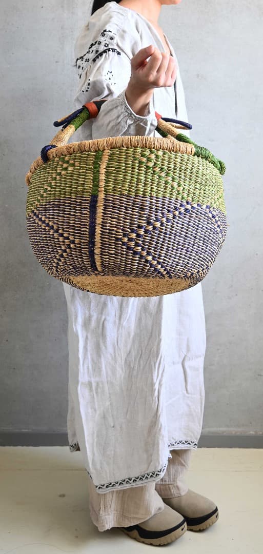 037アフリカ ガーナ製/ブルキナ ボルガ バスケット/38×39cm