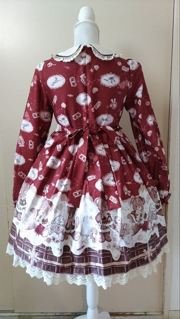 No.2877_to alice_ボルドーくまちゃん柄ケープ風コート2点セット