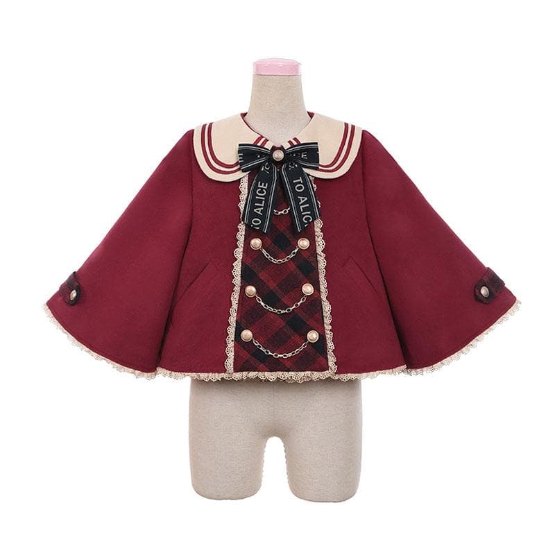 No.2877_to alice_ボルドーくまちゃん柄ケープ風コート2点セット
