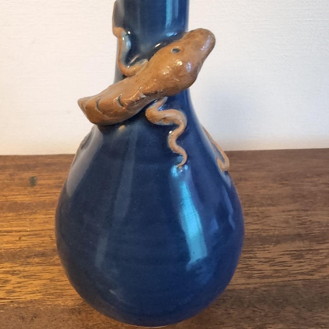 中国古玩　蕪型瓶　瑠璃釉蜥蜴装飾　古美術　骨董　　アンティーク