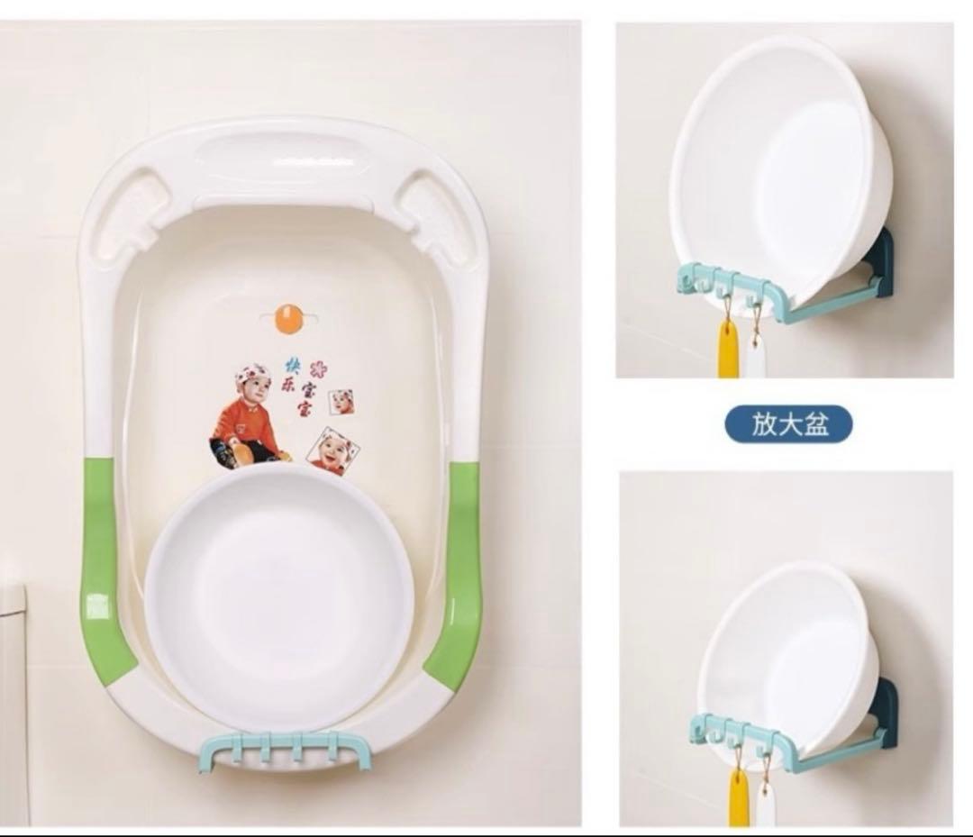 バスラック フック付　洗面器ホルダー　タオルホルダー　壁掛け 強力粘着 収納