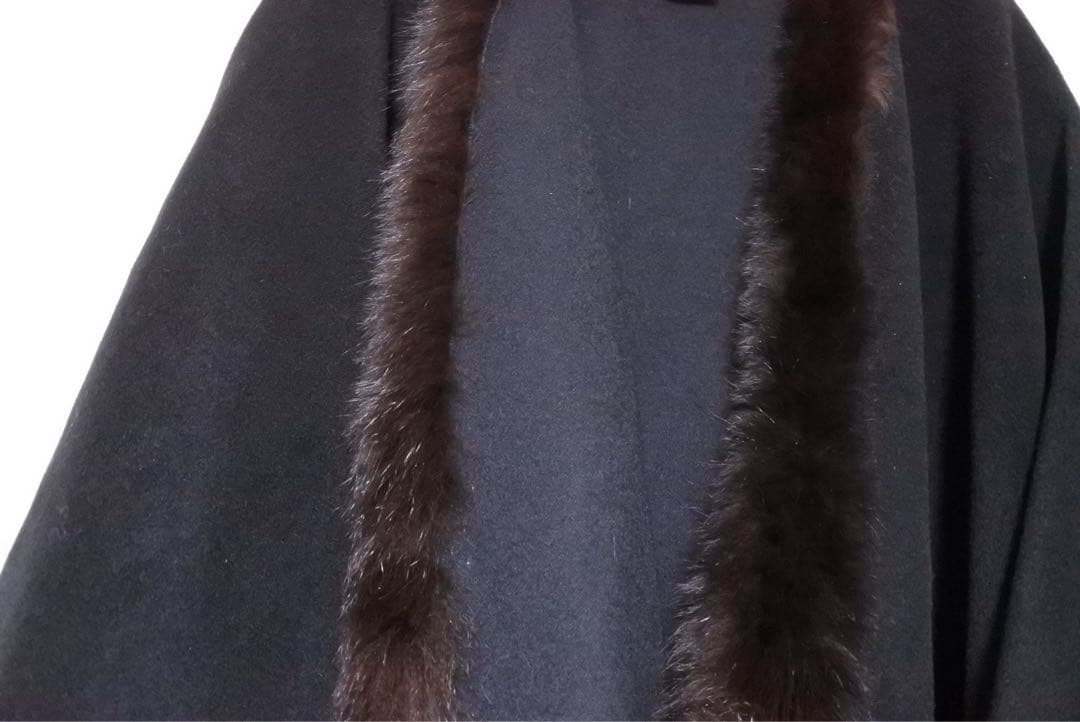 【MAXIM】フォックスファー ポンチョ 黒 イタリア製