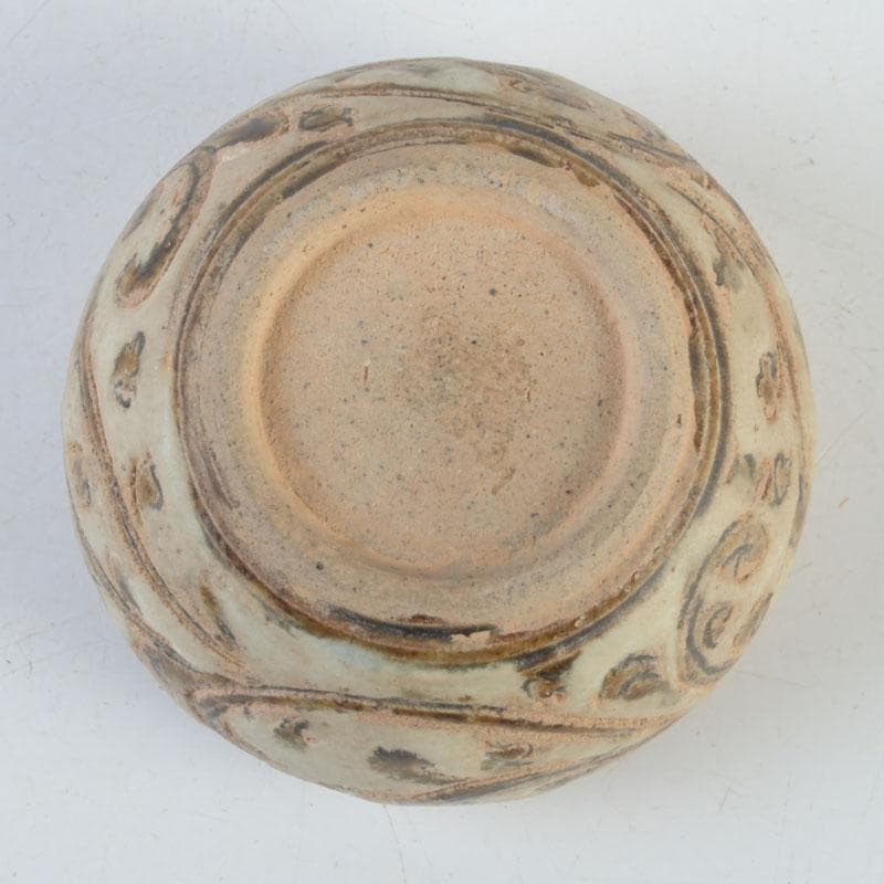 タイ古陶磁　スンコロク　宋胡禄　唐草文　盒子　香合　仕覆付　V　9902