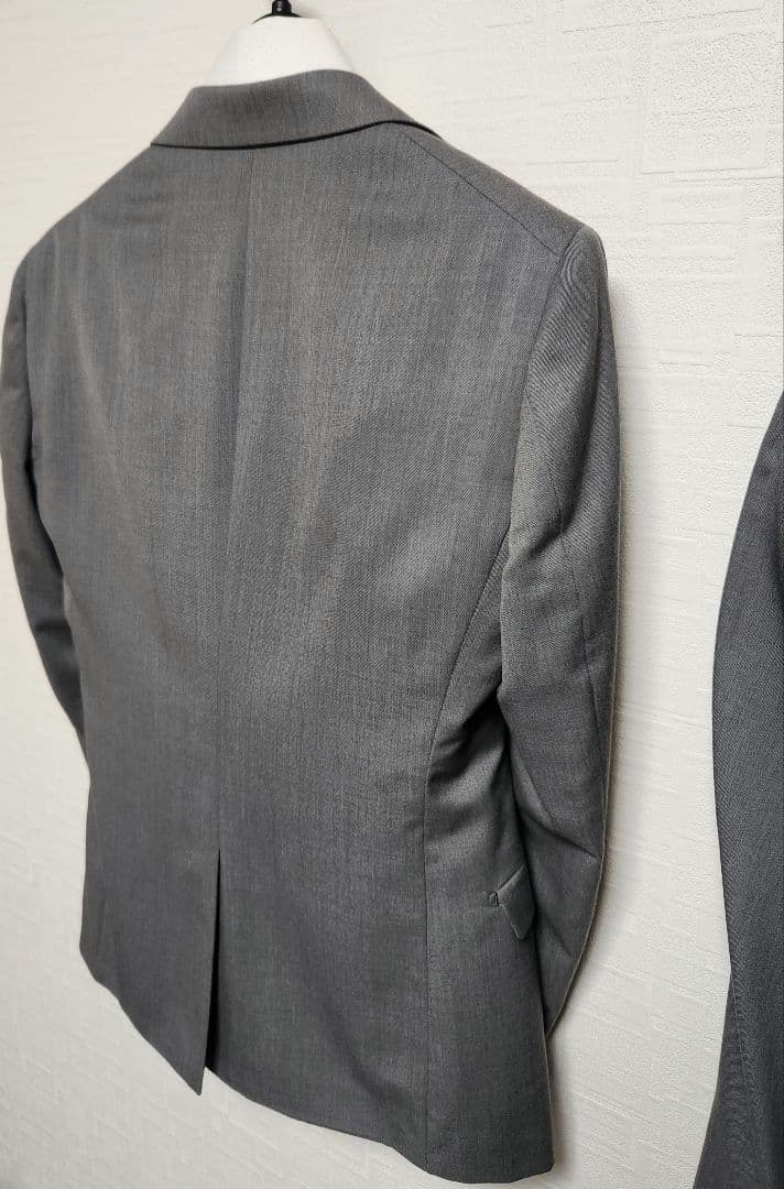 スーツセレクト　メンズ　スーツ　グレー　無地　スキニー　ウール混　美品