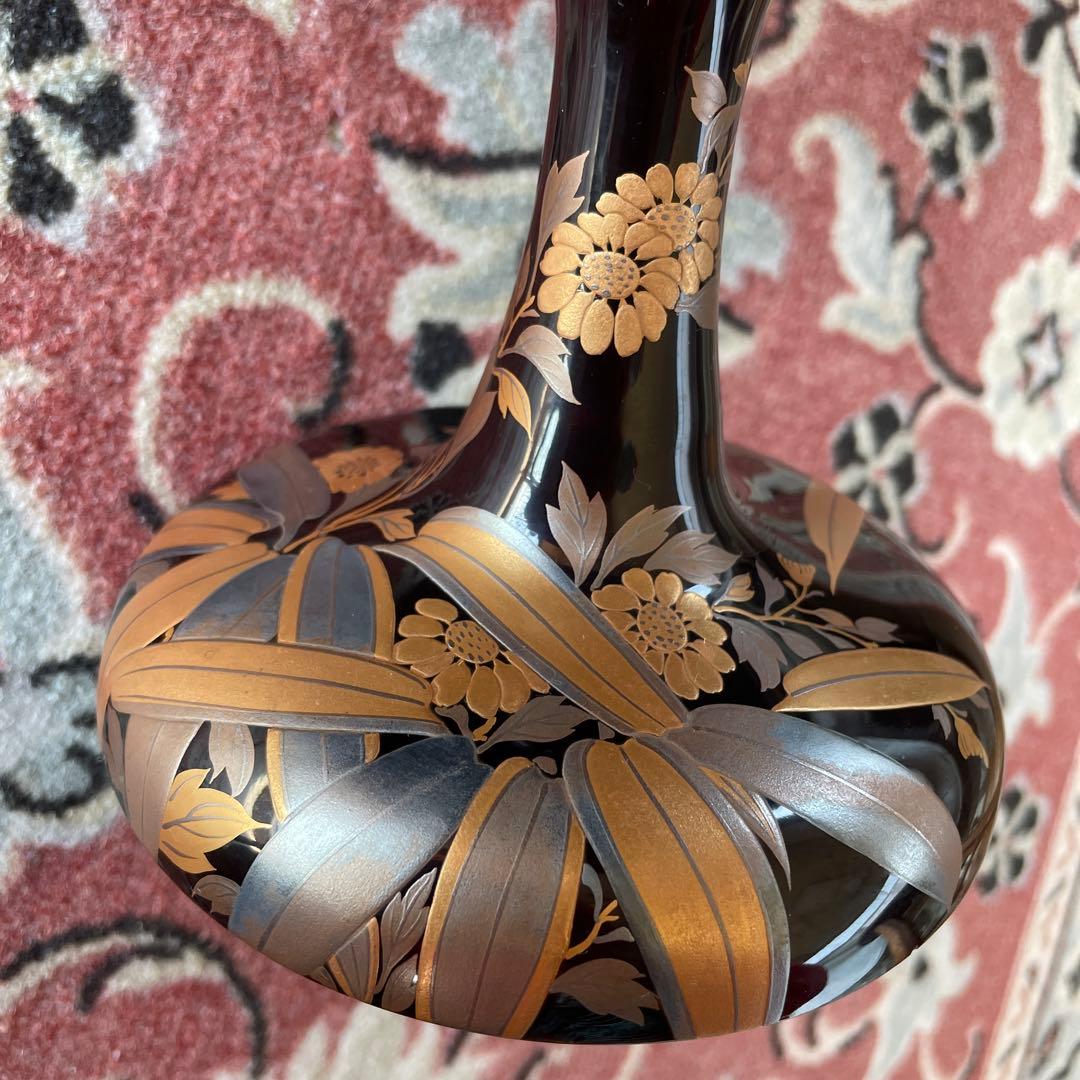 漆器　高台皿　蒔絵　金彩　木箱付き