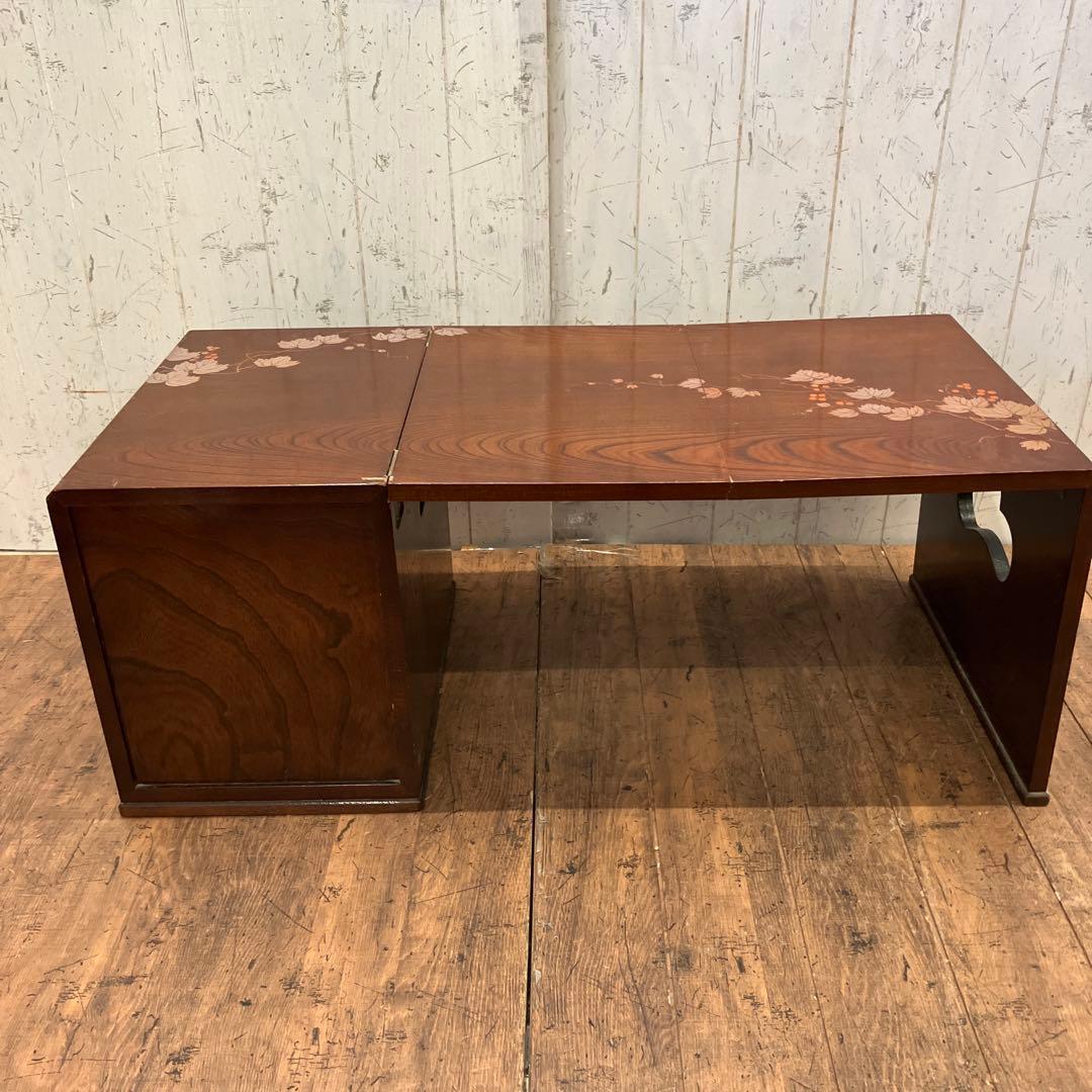 昭和レトロ 木製 葡萄柄 折りたたみ文机 テーブル 箪笥 小箪笥 3段 小物入れ