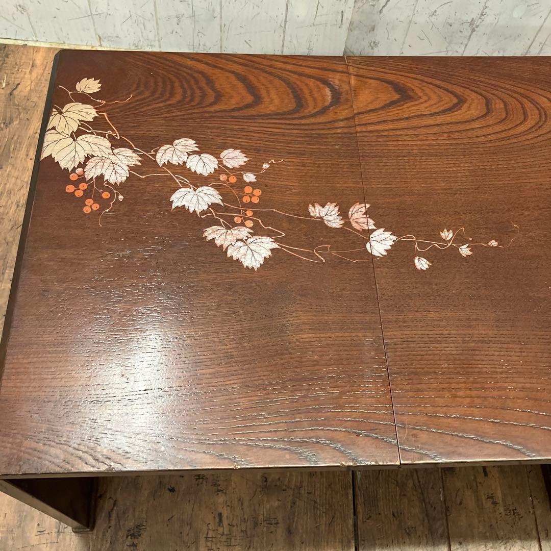 昭和レトロ 木製 葡萄柄 折りたたみ文机 テーブル 箪笥 小箪笥 3段 小物入れ