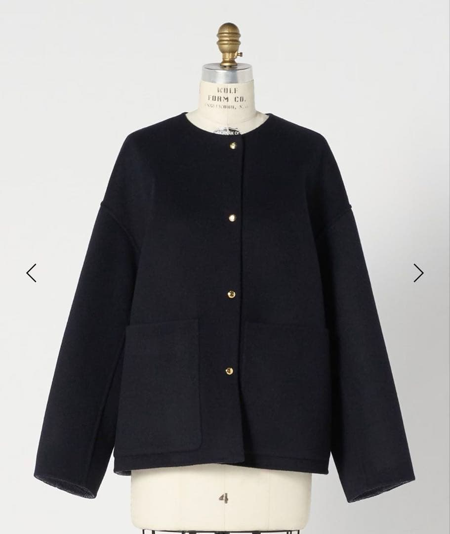 裏地チェック 今季 Drawer ビーバーケヌキノーカラージャケット コート36