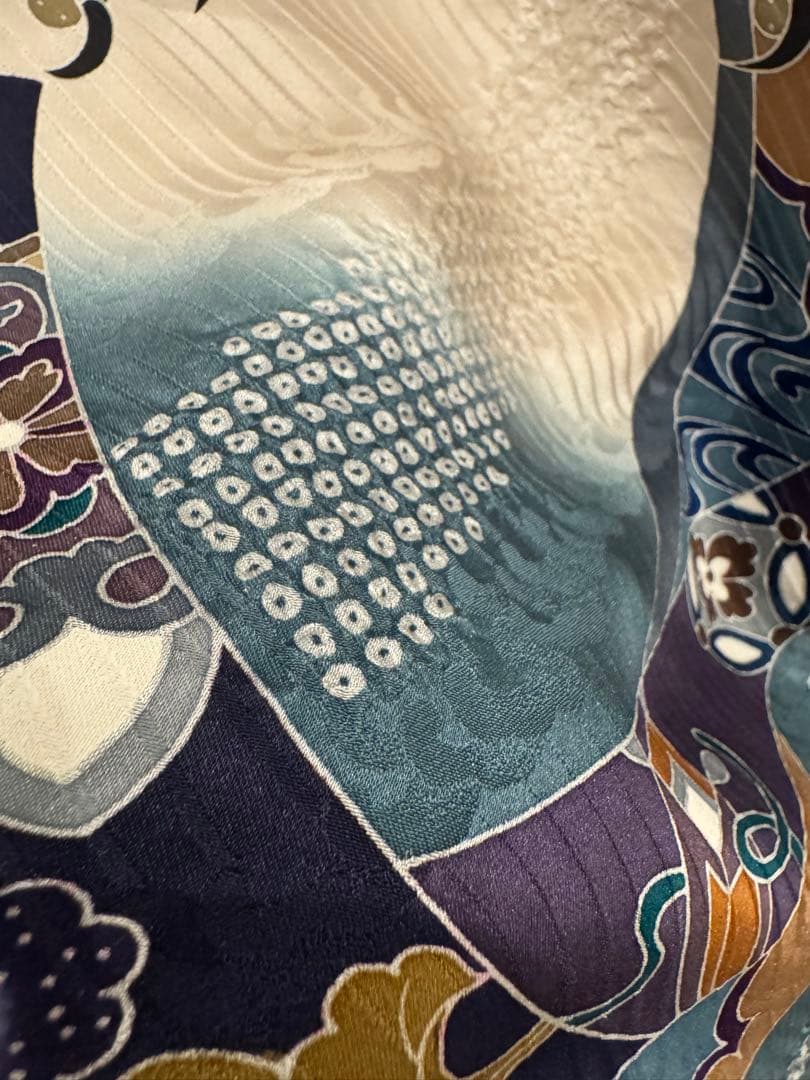 【美品】産着 男の子 鷹 青 白 一つ身 お宮参り 祝い着