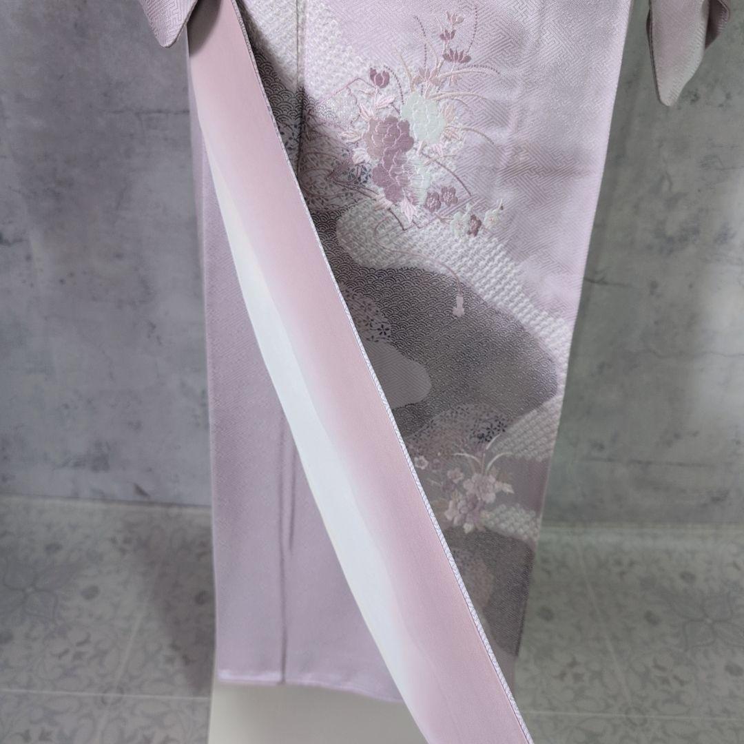 訪問着　フルセット　着物　正絹　薄紫　刺繍　絞り　Sサイズ　清楚　バチ衿　O5