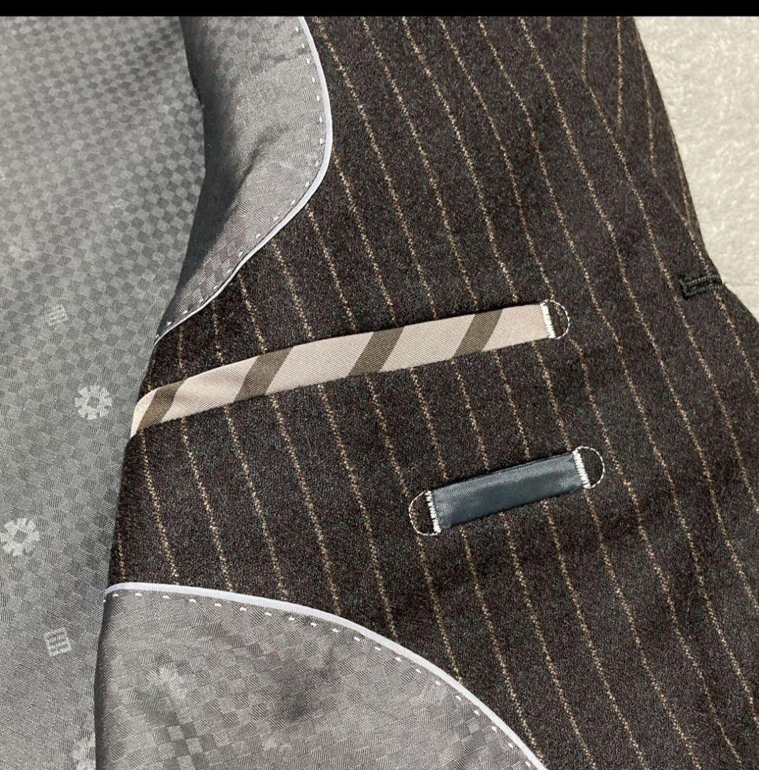 【美品】オリヒカ　スーツ　REDA イタリア製生地　ストライプ　ブラウン　XL