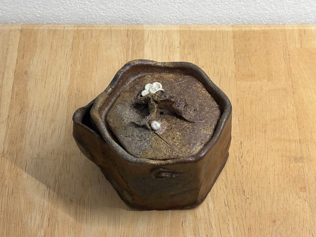 73.備前焼 宝瓶 登り窯 白梅 はくばい 六角 手びねり 急須