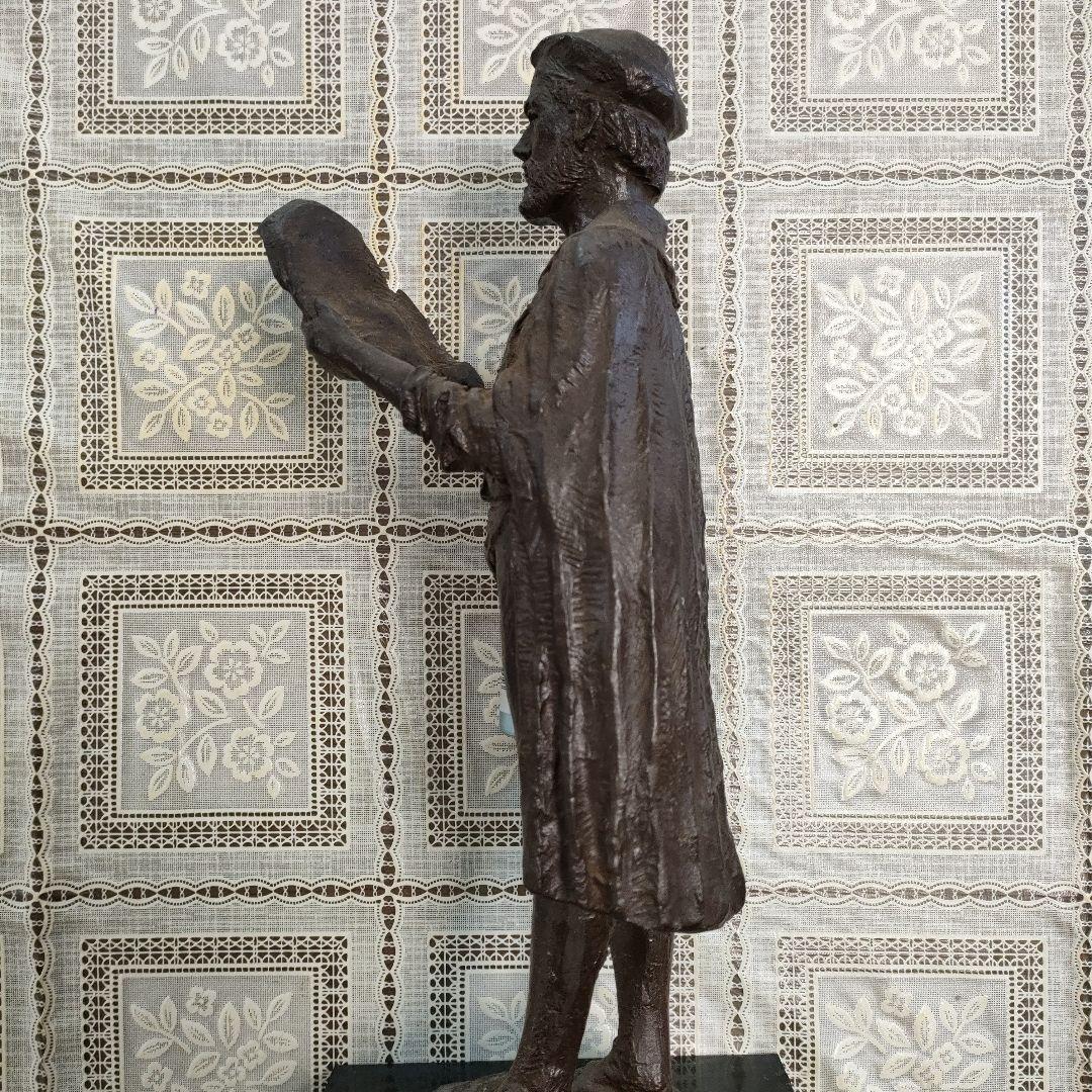 島村俊和作 ブロンズ製ヨハネス・グーテンベルク像 1987年制作 高36.5cm