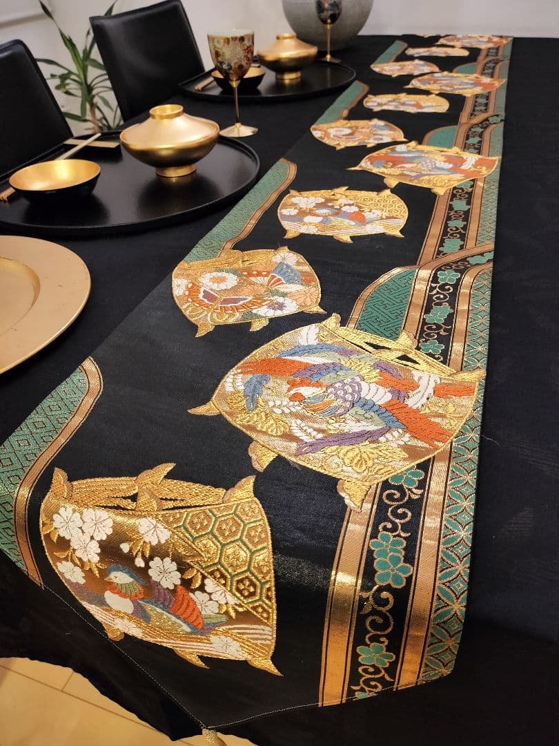 A645★逸品‼️豪華刺繍‼️ひな祭り‼️袋帯正絹テーブルランナー2m20cm