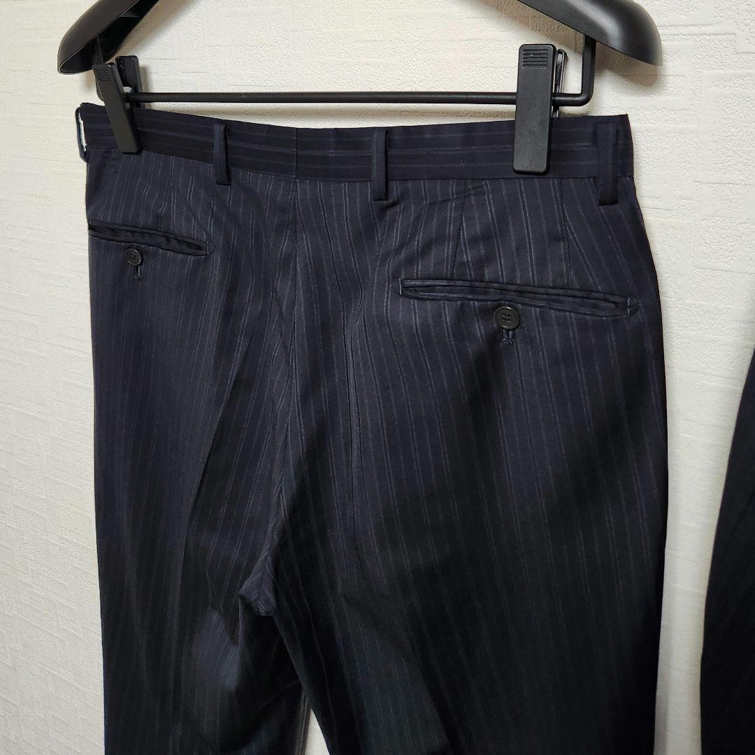 ゼニア　ミツミネ　メンズ　スーツ　濃紺　ストライプ　段返り3ボタン　A6