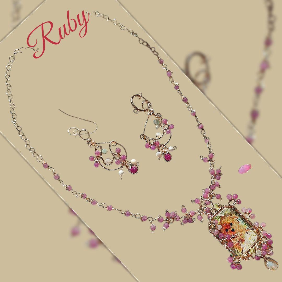 14kgf うちの子【写真ネームオーダー ルビー ピンクオパールネックレス】