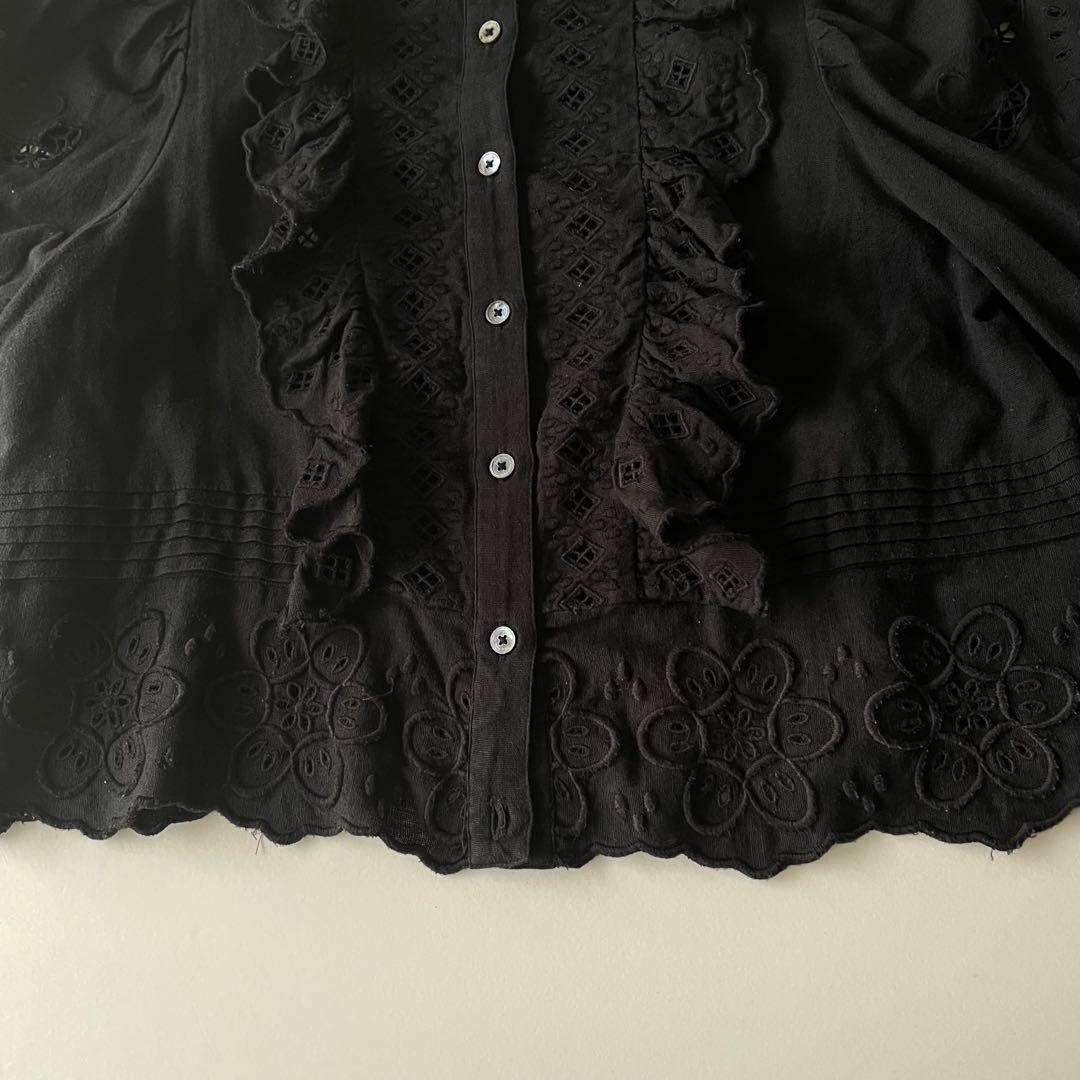 Sea NEW YORK カットワークレースブラウス　フリル刺繍　ブラックS