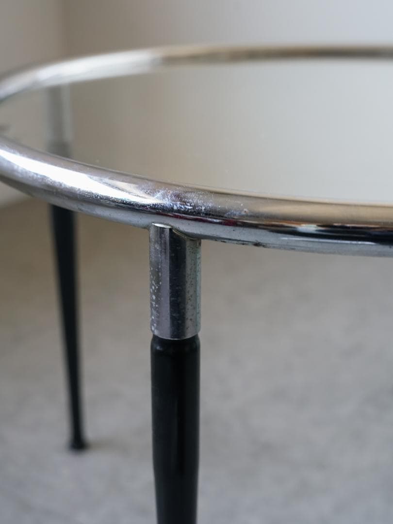 ヴィンテージ　ラウンド ガラステーブル 古道具 ミッドセンチュリー モダン