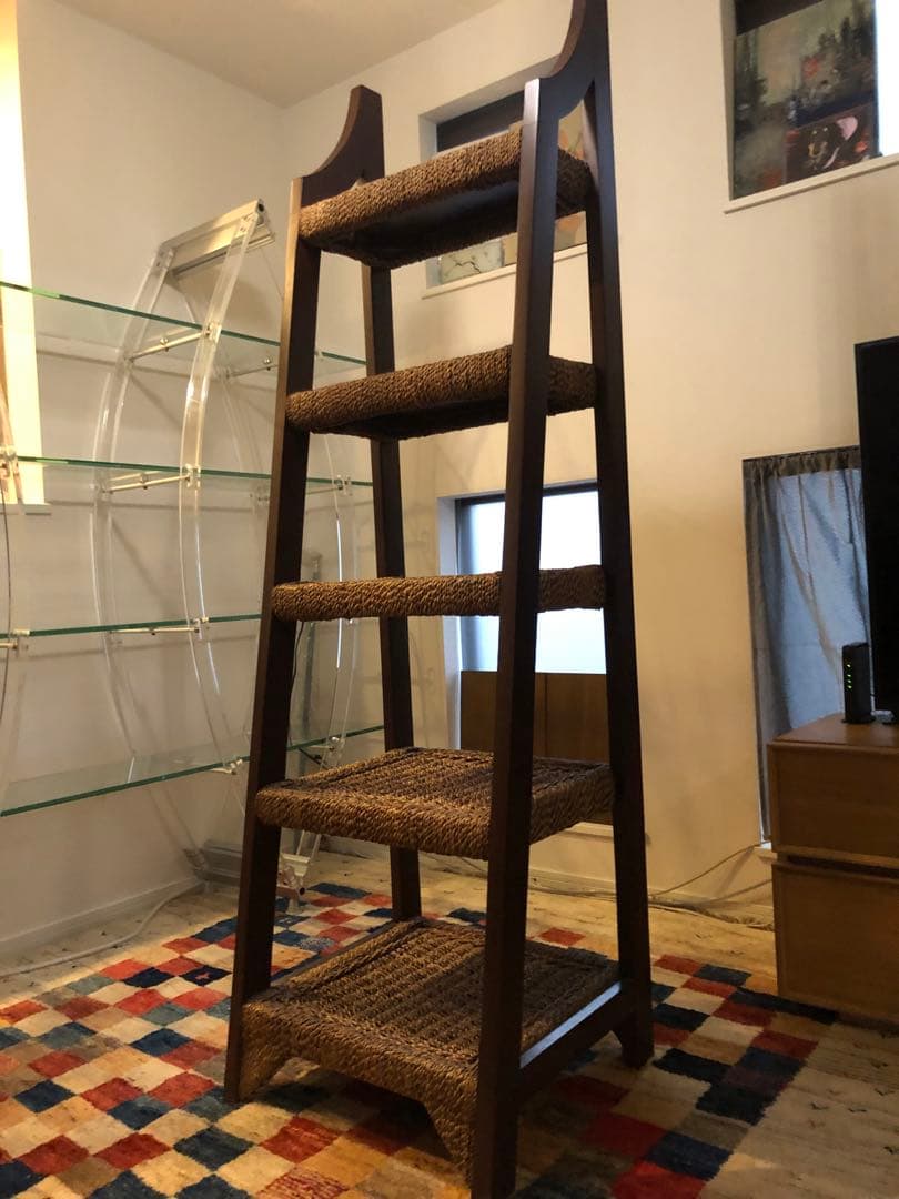 バリ家具　木製ラック 5段 ブラウン