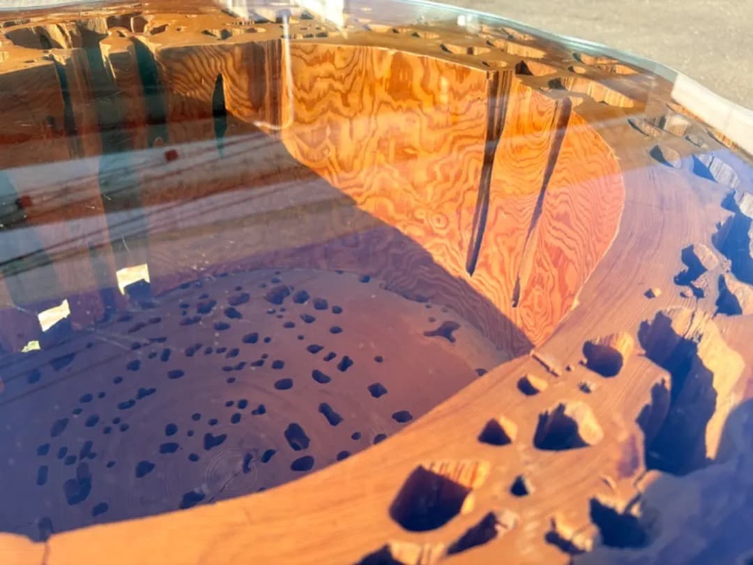 【希少】 屋久杉　センターテーブル　天然瘤　極上杢目　ガラス天板　厚さ30cm超