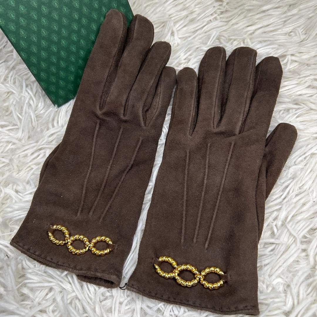 GUCCI 手袋　グローブ　ホースビット　スエード　ブラウン　レディース