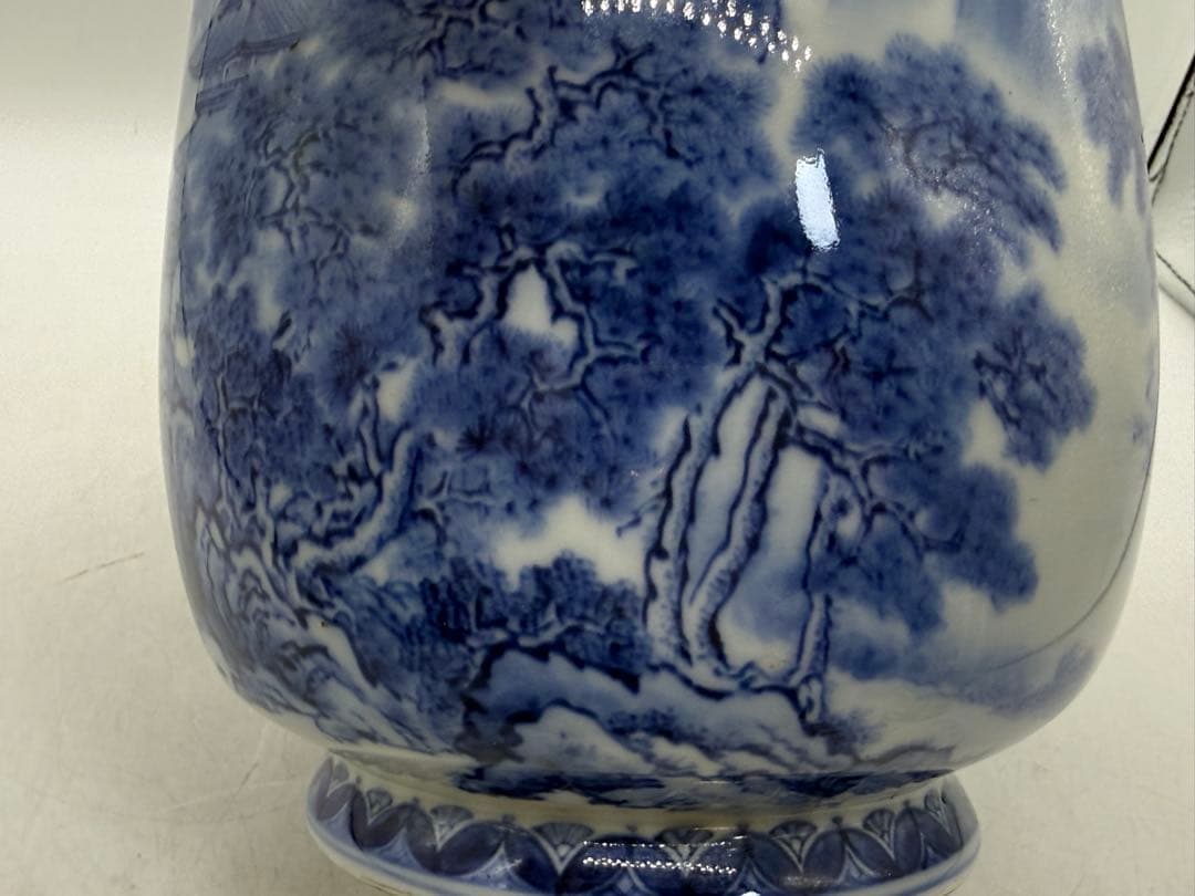 オールド深川　染付花器　山水楼閣紋　送料込み260121