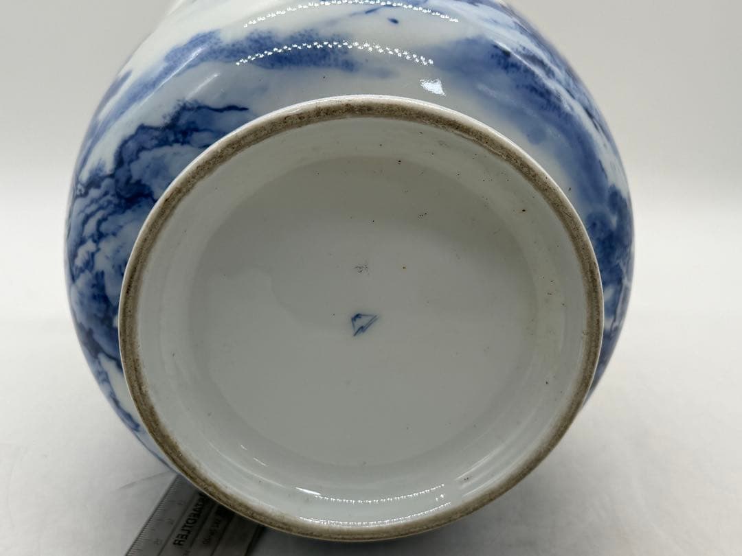 オールド深川　染付花器　山水楼閣紋　送料込み260121