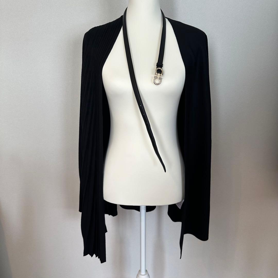 ★サルヴァドーレ フェラガモ★ウールシルクロングカーディガン 黒 ベルト付