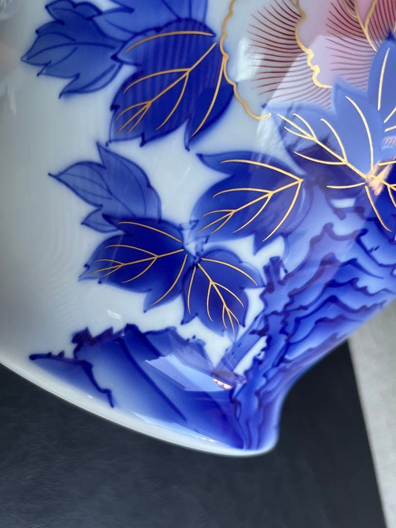 深川製磁　梅牡丹　12号花生　花瓶