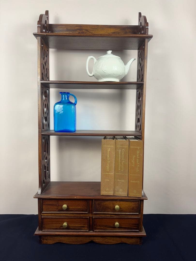 英国アンティークマホガニー材作り 飾り棚 引き出し付き 本棚 ディスプレイ棚