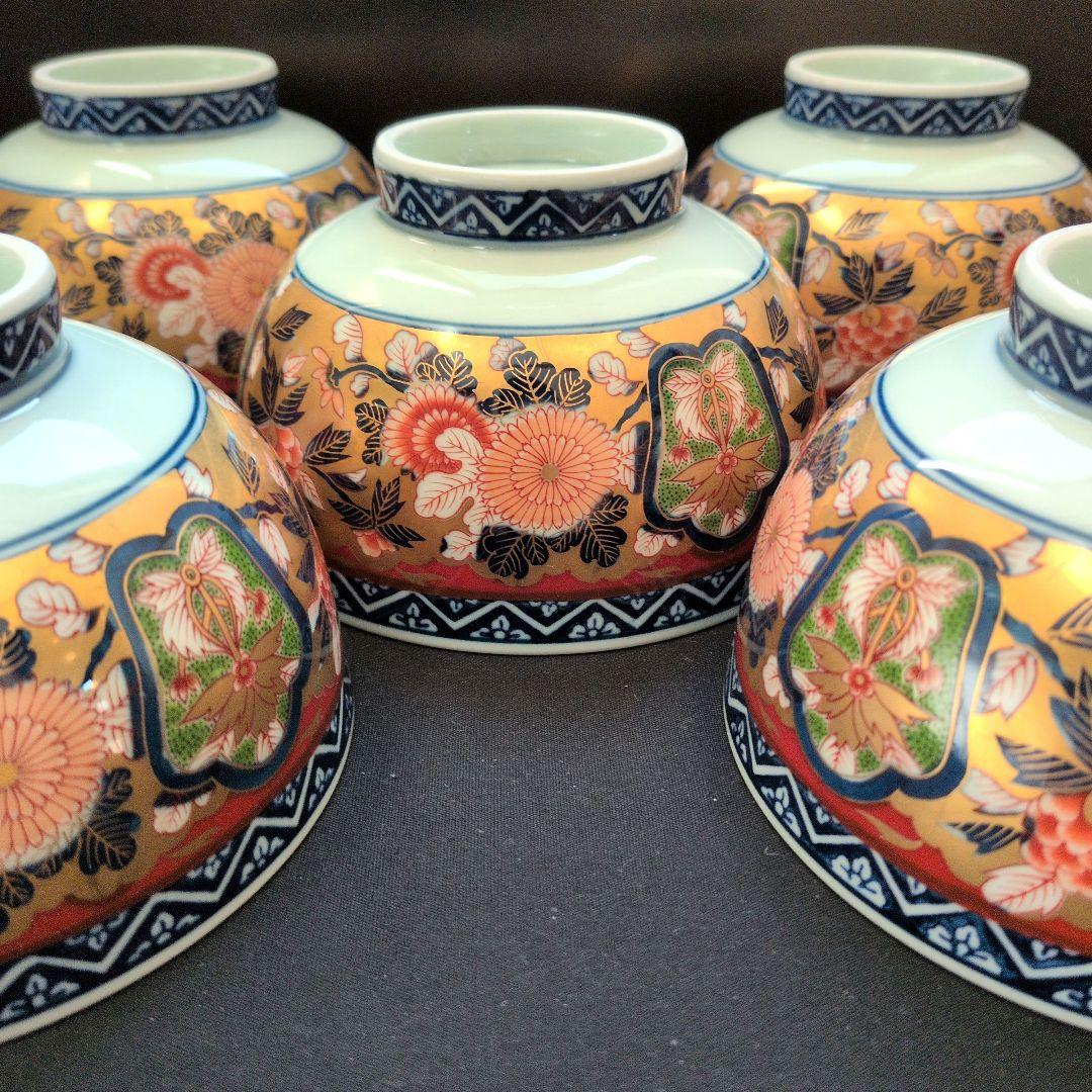 有田焼 其泉窯 極錦金彩古伊万里 雑煮碗揃 5客 木箱付