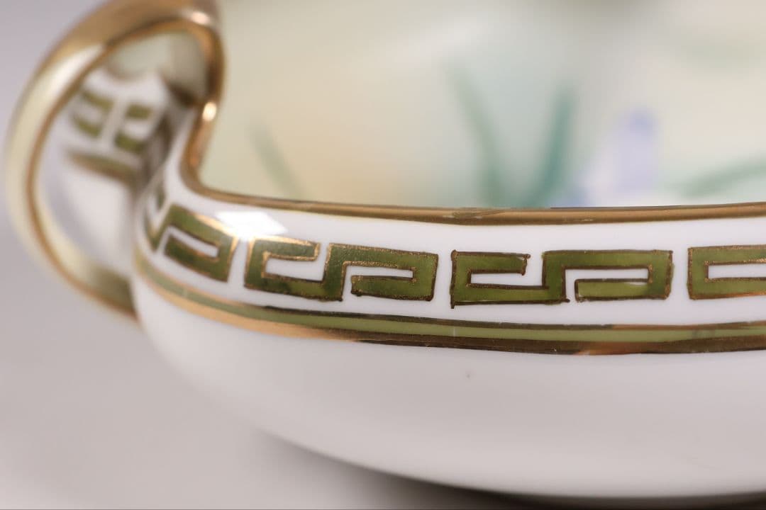 【CM307】オールドノリタケ 草花 三耳 皿 鉢 幅18.3cm 金彩 水仙