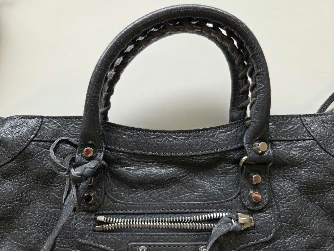 バレンシアガ クラシックシティ レザー グレー ミラー付き 2way