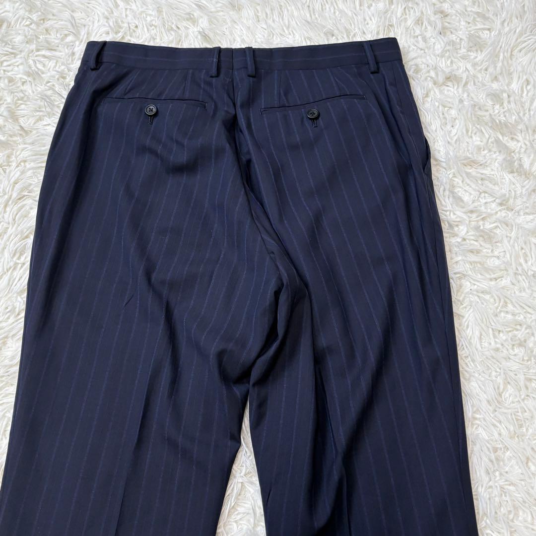 Paul Smith ポールスミス スーツ シルク混 ストライプ ネイビー XL