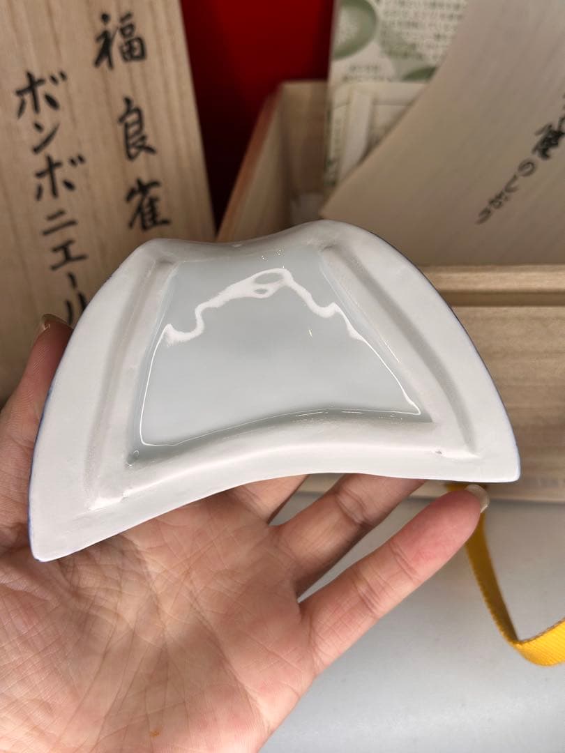 青花染付 描金 福良雀 ボンボニエール 宮内庁御用達 十五代 辻常陸製 双重箱