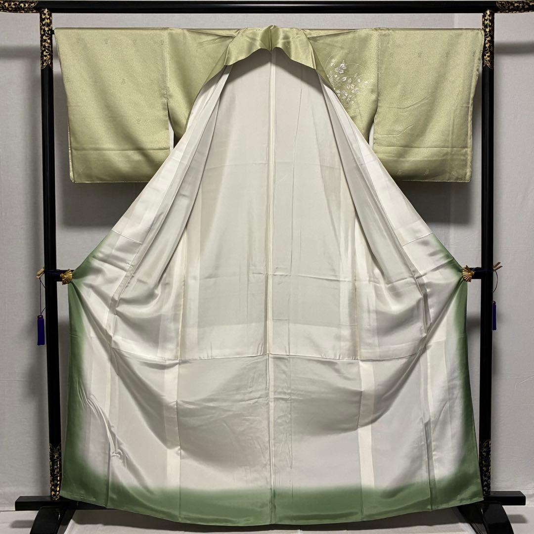 D102 訪問着 萩 花刺繍 正絹 着物 袷 しつけ糸付き未使用極美品