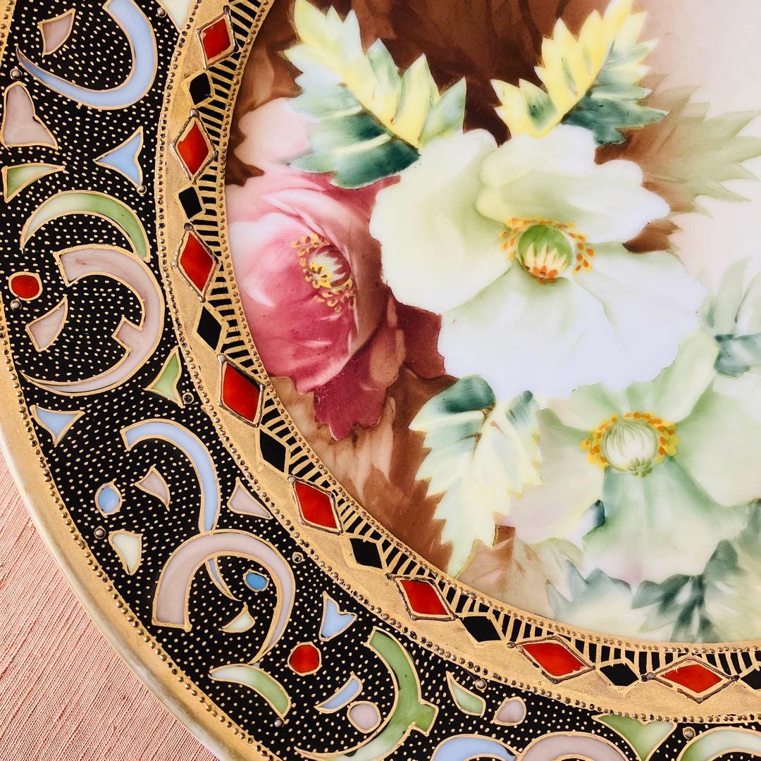 オールドノリタケ ハンドルプレート　皿　シノワズリ　ブーケ　アールデコ