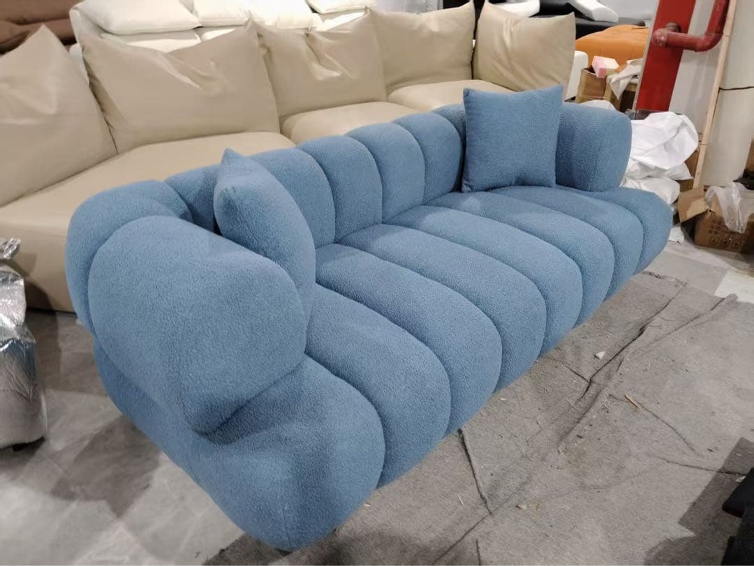 モダン ホワイトファブリックソファ 3人掛け