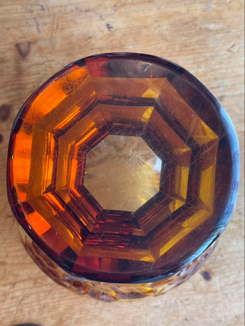 アンバーガラス カット細工コンポート／飾り鉢