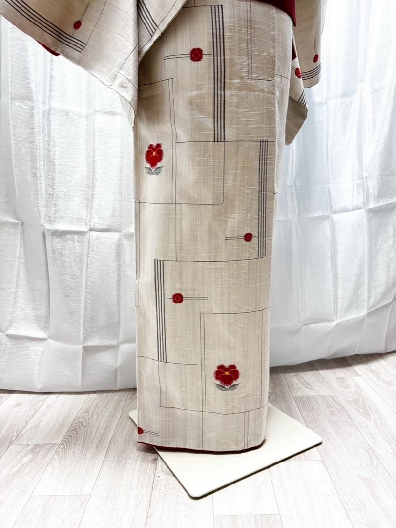 ア*ン様 正絹　紬　十日町細風　小紋　しつけ付き　未着用　フルセット 普段着　フ