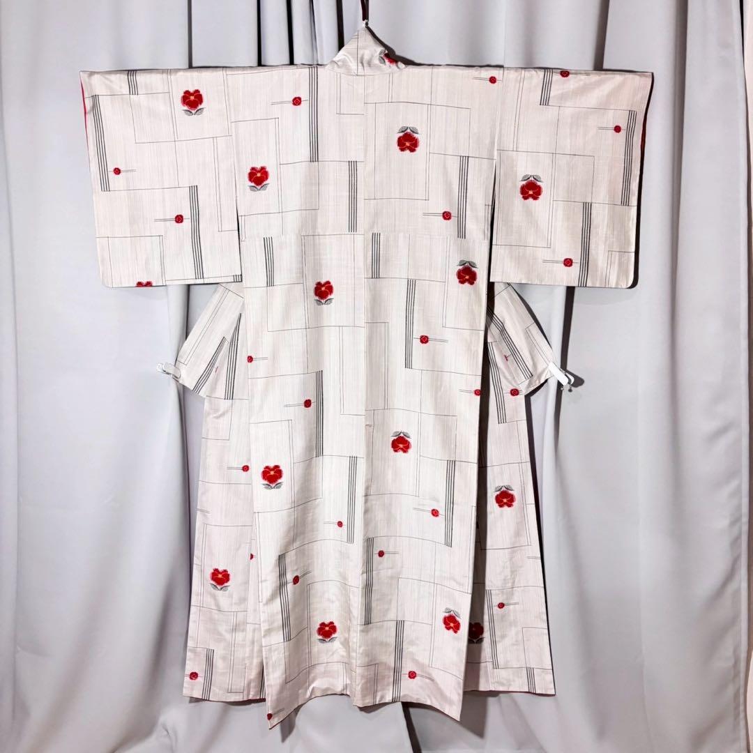 ア*ン様 正絹　紬　十日町細風　小紋　しつけ付き　未着用　フルセット 普段着　フ