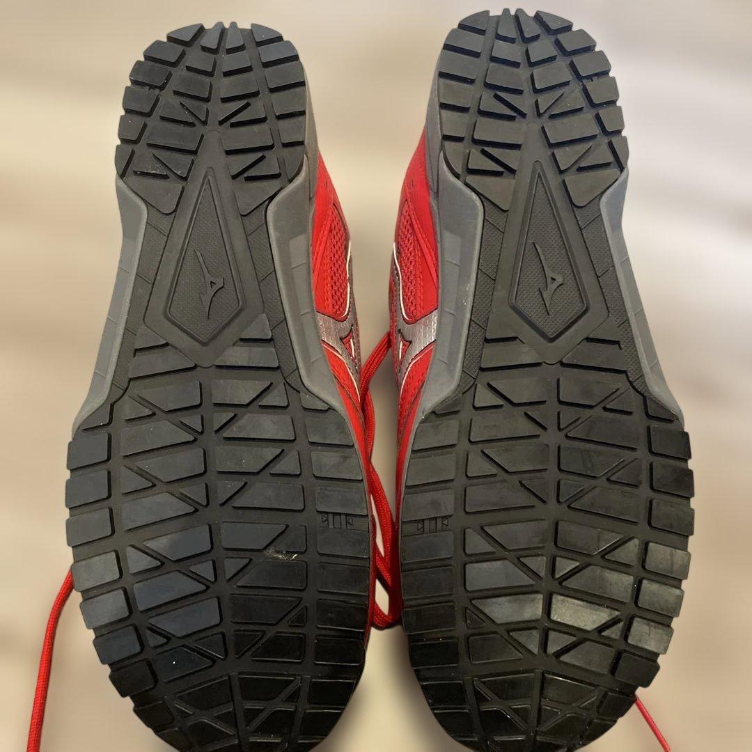 新品未使用品 Mizuno 安全靴 赤/ネイビーライム 25㌢ お得2足セット