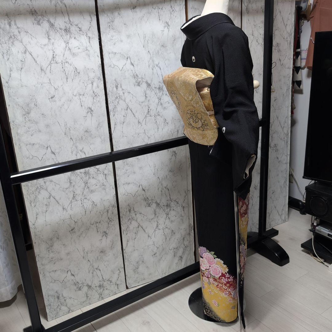 ＊you＊京都染織黒留め袖正絹豪華なお花柄同八掛けハジックガード付き4点