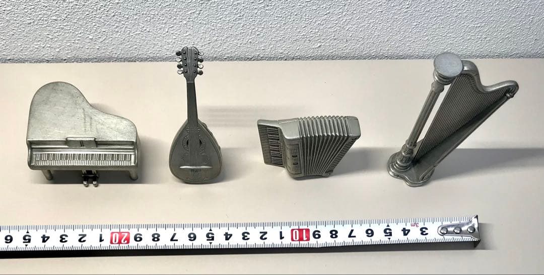 ハープ、ピアノ、マンドリン、アコーディオン　ピューター製 ドイツ製 楽器の置物