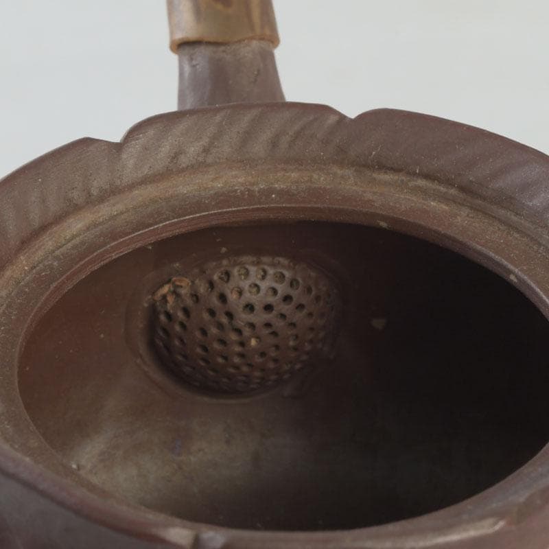 煎茶道具　萬古焼　英山造　紫砂　朱泥　鳥顔出　横手急須　V　9620