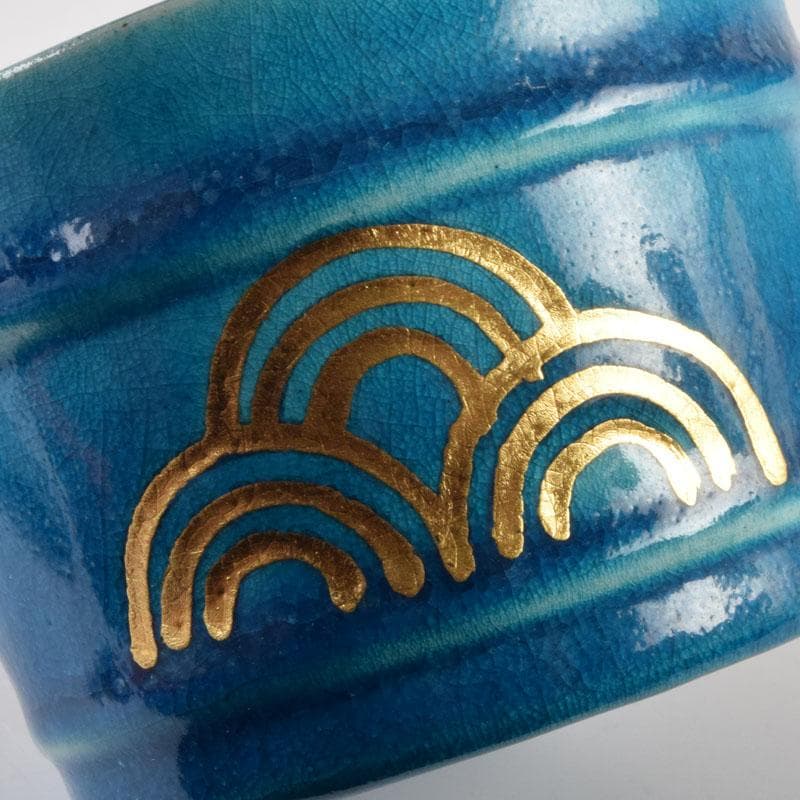 茶道具　加賀瑞山造　土耳古釉　青海波文　手桶茶入　共箱　V　8959