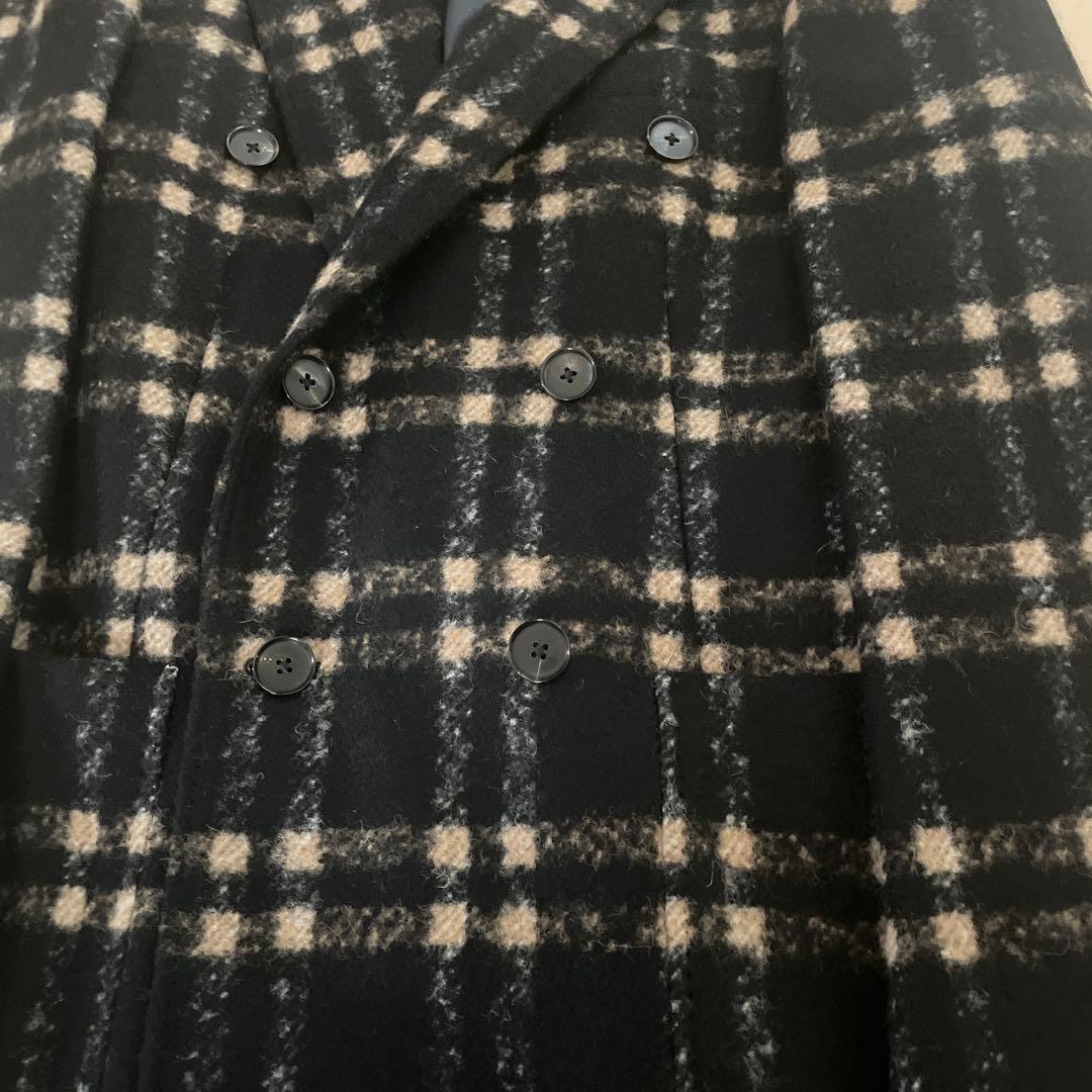 美品 TOMORROWLANDPILGRIMウールダブルブレスト チェックコート