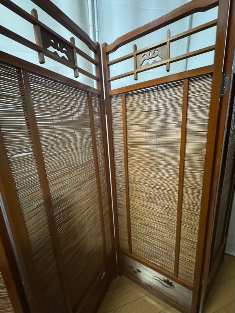 衝立 間仕切り パーテーション 4連 透かし彫り 昭和レトロ アンティーク