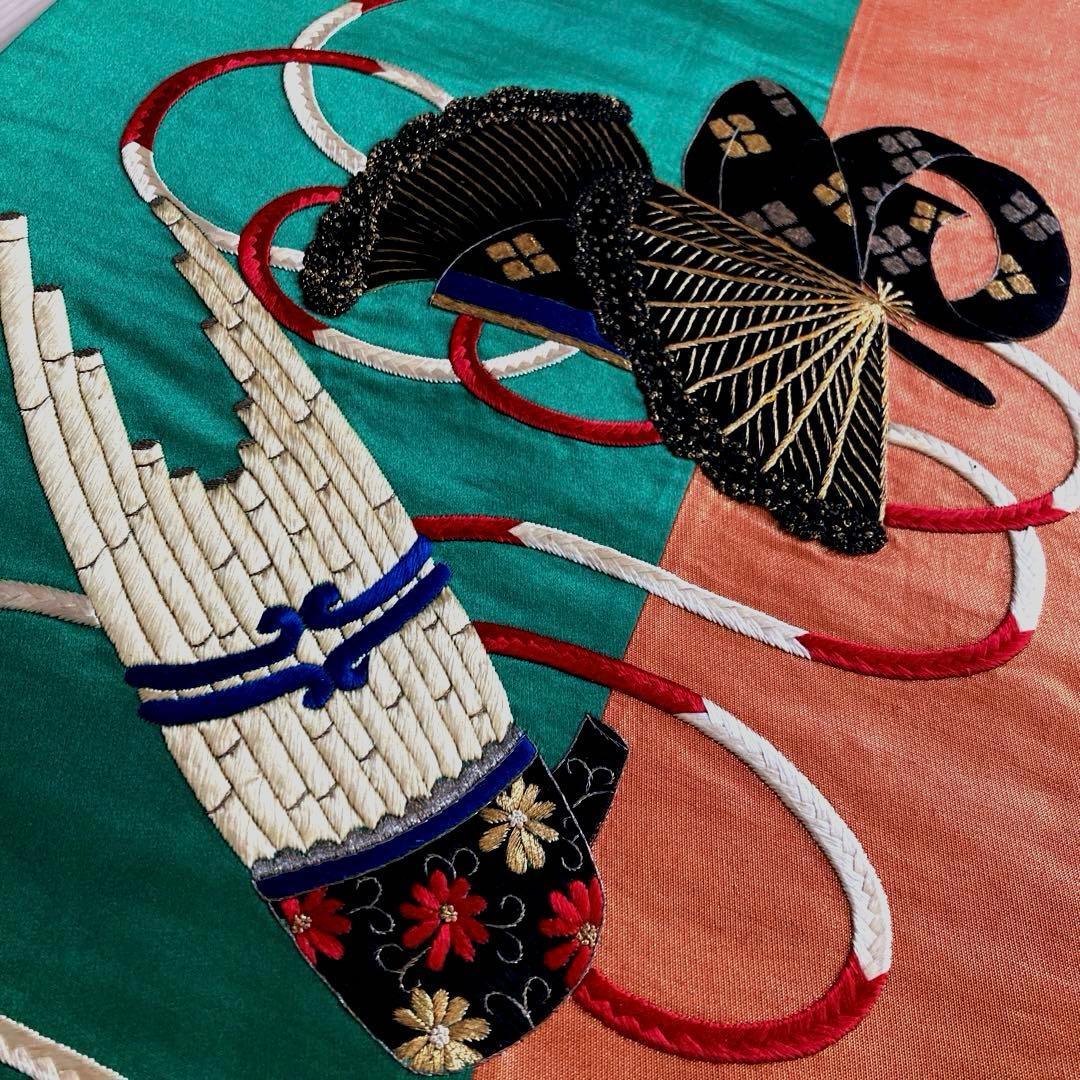 アンティーク名古屋帯　扇子の刺繍　大正ロマン　正絹　上質　金駒刺繍　No8-26